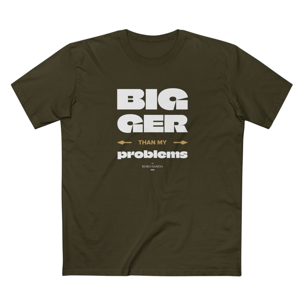Soft unisex T-shirt from The Print Bar with "Bigger Than Problems" slogan, featuring a casual fit and personalized design.