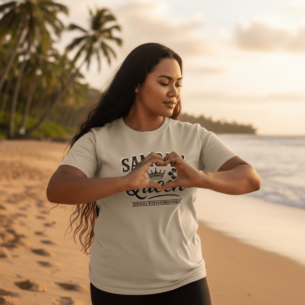 Soft unisex Samoan Queen T-shirt by The Print Bar featuring a comfortable fit and vibrant design in natural colors.
