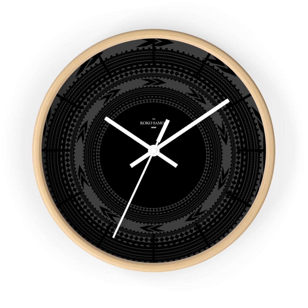 Black 10-inch wall clock with a minimalist Pe'a design, perfect for home decor in AU, NZ, and USA.