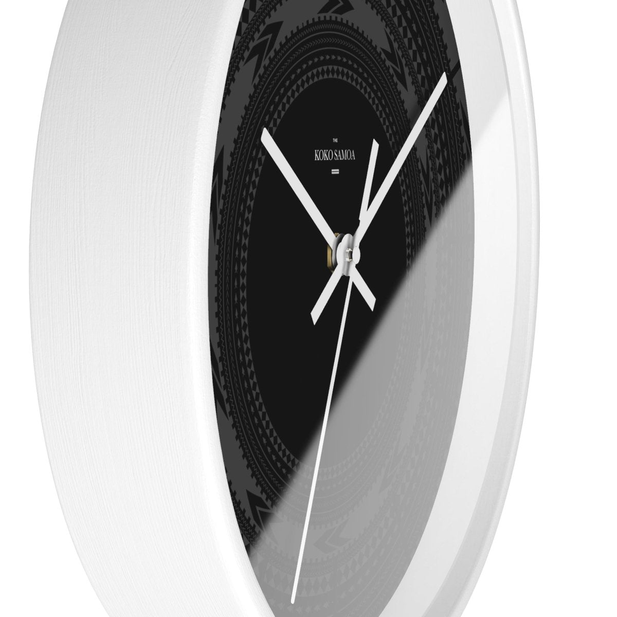 Black 10-inch wall clock with a minimalist design, featuring the Black Pe'a pattern, ideal for home decor in AU, NZ, and USA.