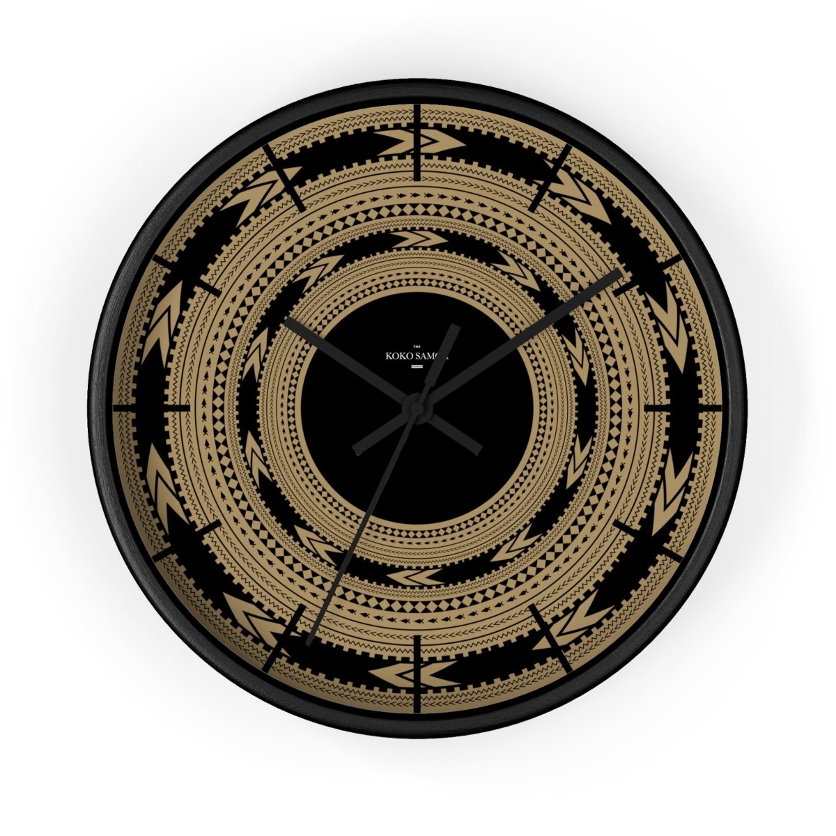 Black 10-inch wall clock featuring a modern Pe'a design, suitable for home decor in AU, NZ, and USA.