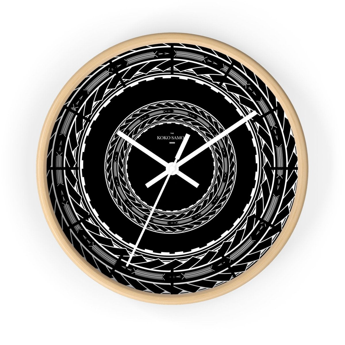 Black 10-inch wall clock with Samoan arrows design, home decor, suitable for AU, NZ, and USA settings.