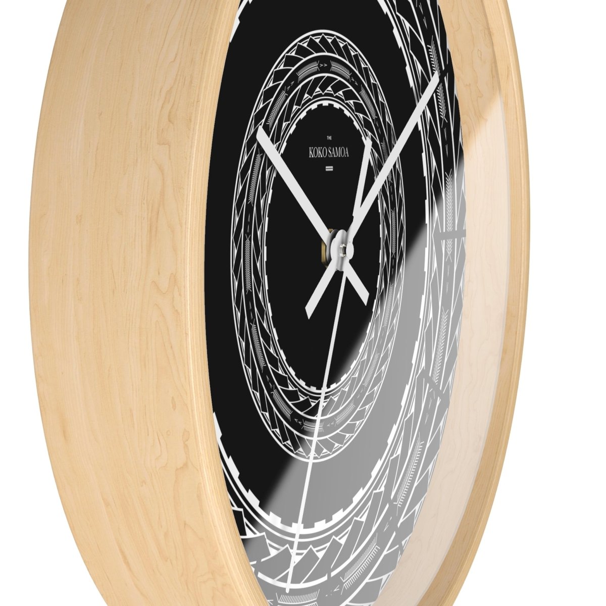Black 10-inch wall clock featuring Samoan arrows design, ideal for home decor in AU, NZ, and USA.