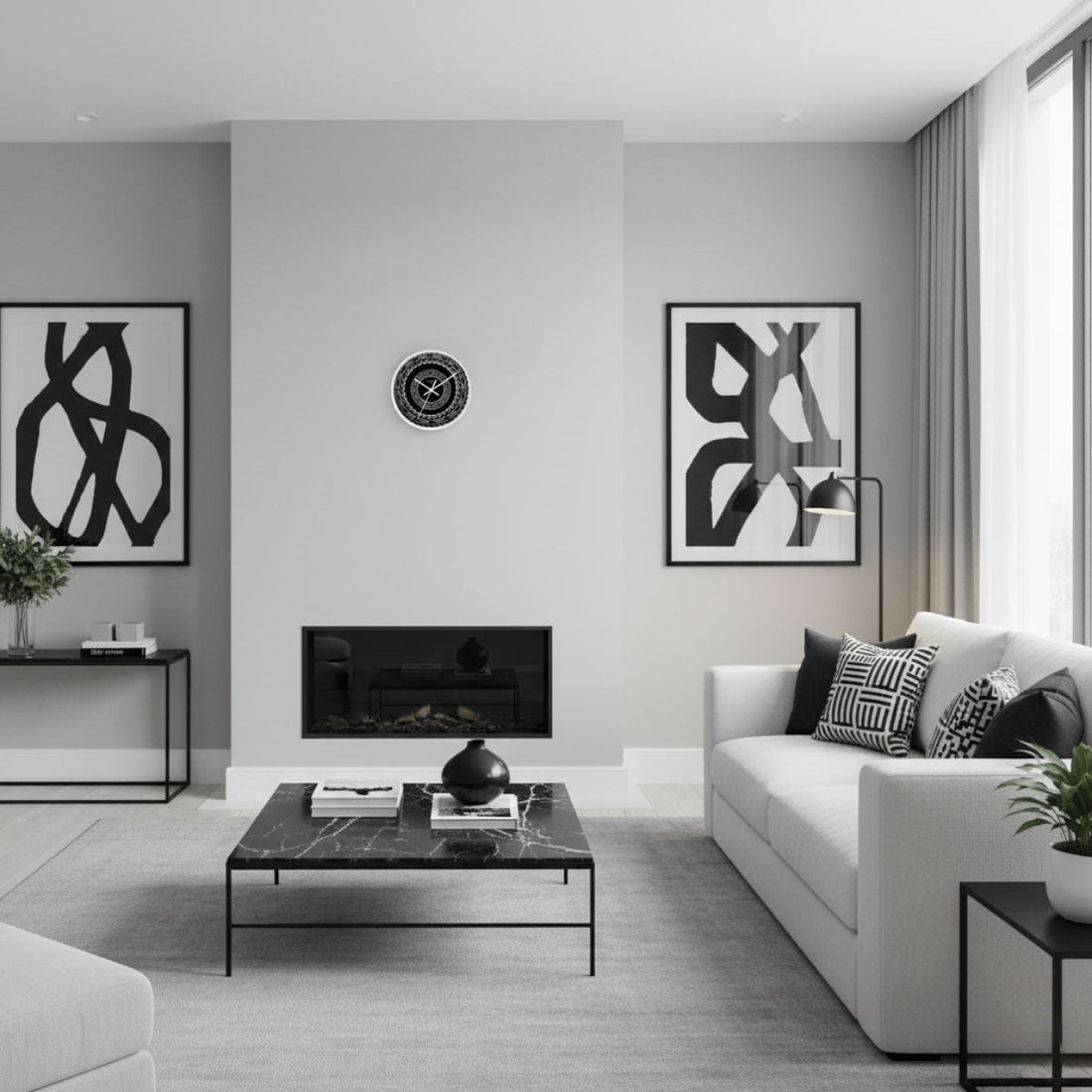 Black 10-inch wall clock featuring Samoan arrows design, ideal for home decor, with a black frame and modern style.