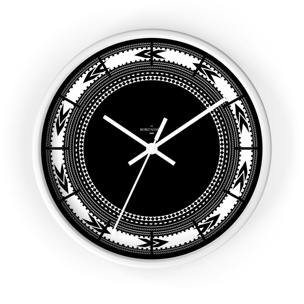 White Pe'a wall clock, 10-inch home decor clock with black hands and base in AU, NZ, and USA style.