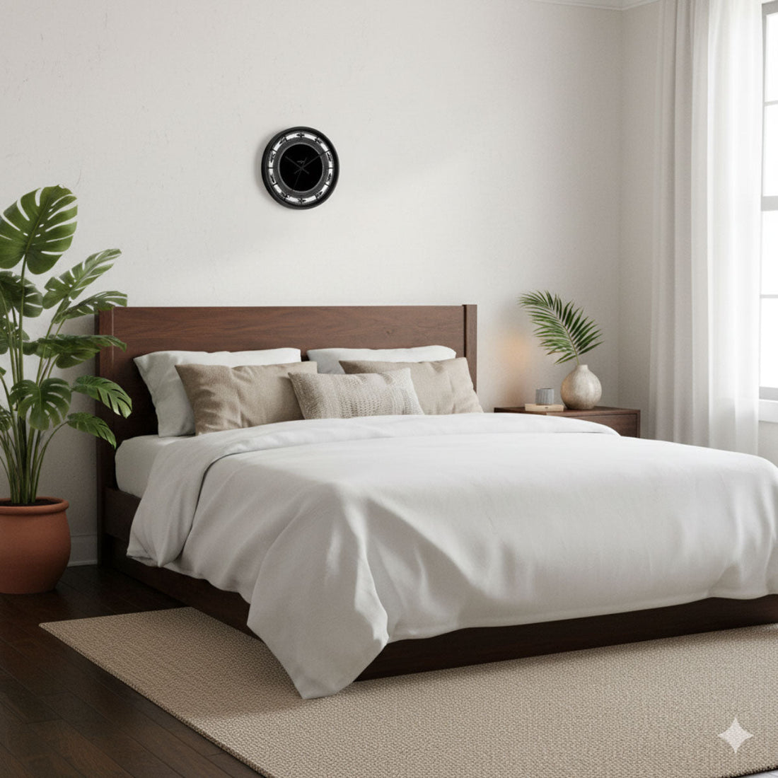 White Pe'a 10-inch wall clock with black hands and black frame, suitable for AU, NZ, and US home decor.