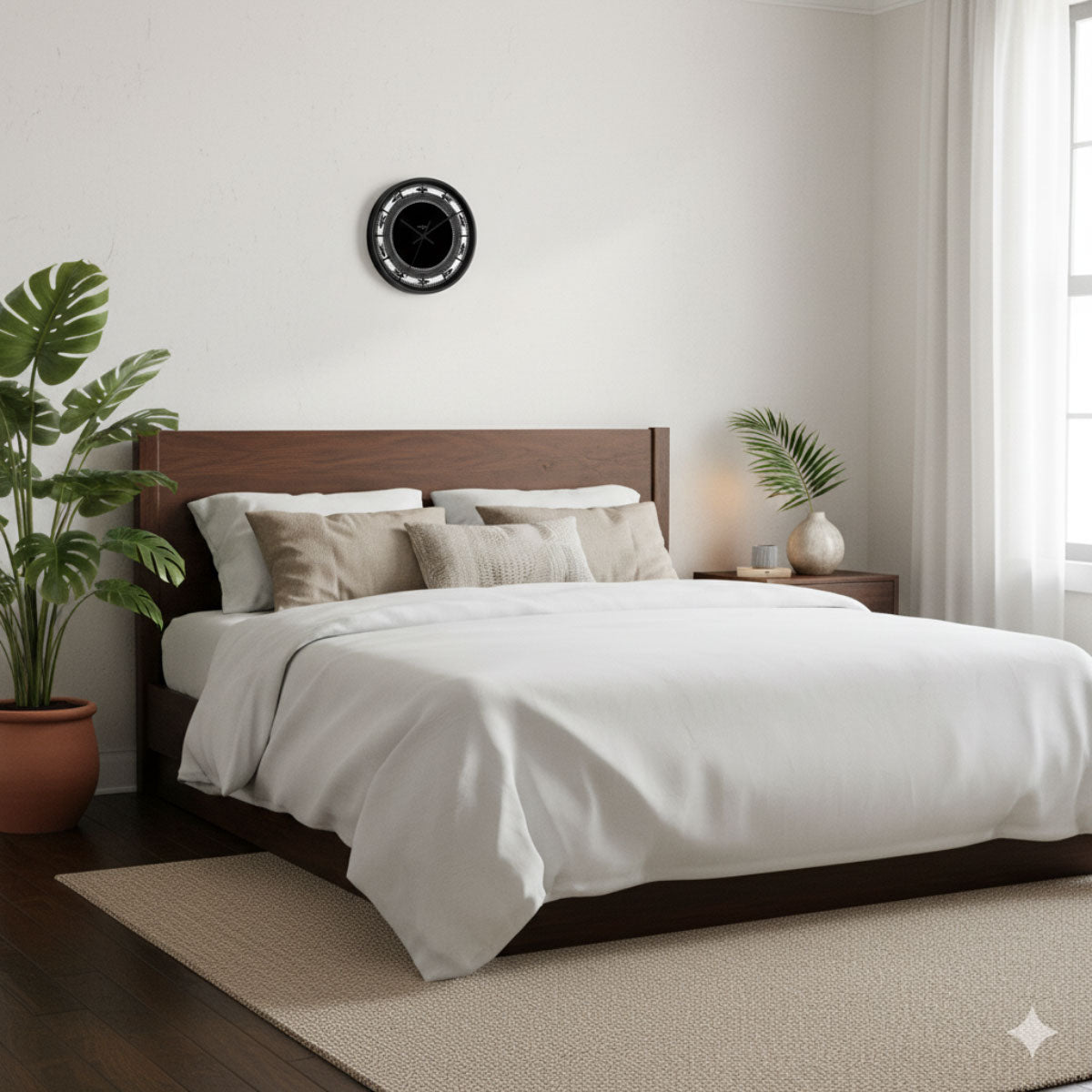 White Pe'a 10-inch wall clock with black hands and black frame, suitable for AU, NZ, and US home decor.