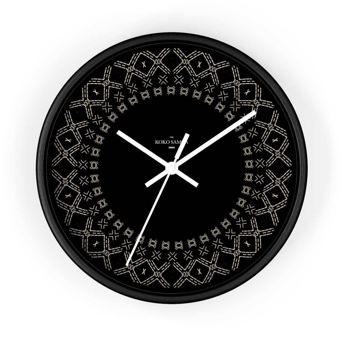 Black and white 10-inch Malu wall clock, featuring a modern home decor design for AU, NZ, and US settings.