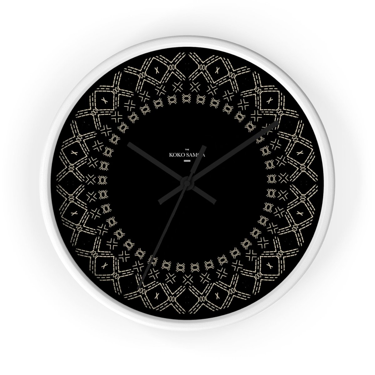 Black and white 10-inch Malu wall clock, featuring modern design for home decor in AU, NZ, and USA styles.