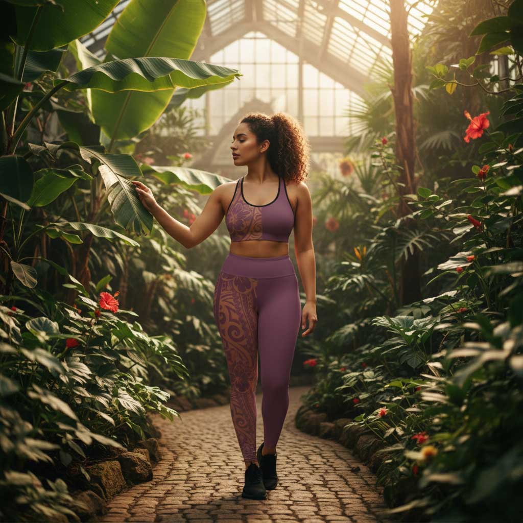 Plus size 2XL to 6XL Subliminator leggings in Bloom Brandied Melon with tropical floral pattern, designed for comfort and style.