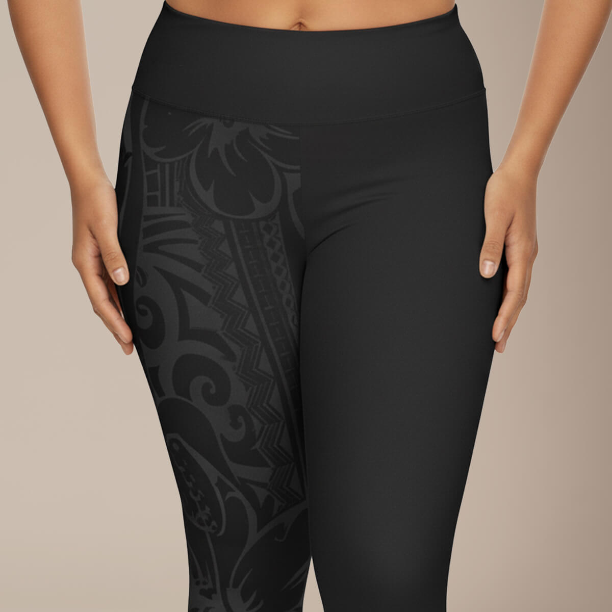 Subliminator IslandCurvy plus size 2XL to 6XL leggings in Bloom Dark with floral pattern, showing full length on model.