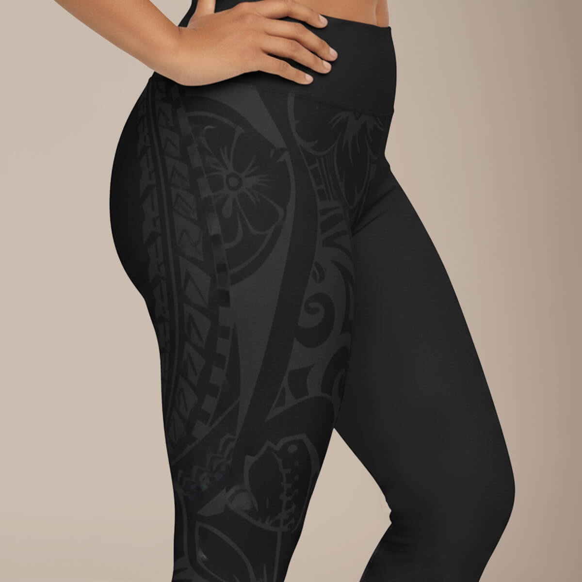 Plus size Subliminator IslandCurvy Bloom Dark leggings in 2XL to 6XL, featuring a vibrant floral pattern on dark background.