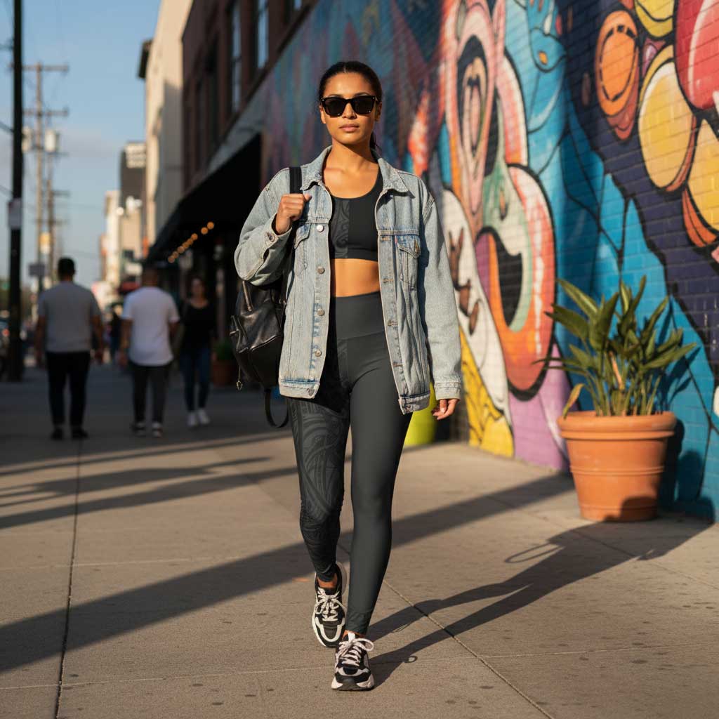 Miami Sublimation IslandRise high-waisted leggings in Bloom Dark, plus size 2XL to 6XL, featuring a vibrant floral pattern.
