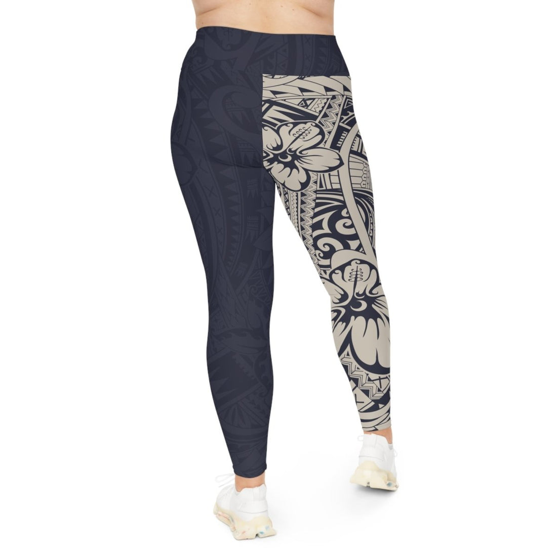 Blue Bloom all-over print leggings by IslandCurvy, size 2XL to 6XL, featuring vibrant floral design,.