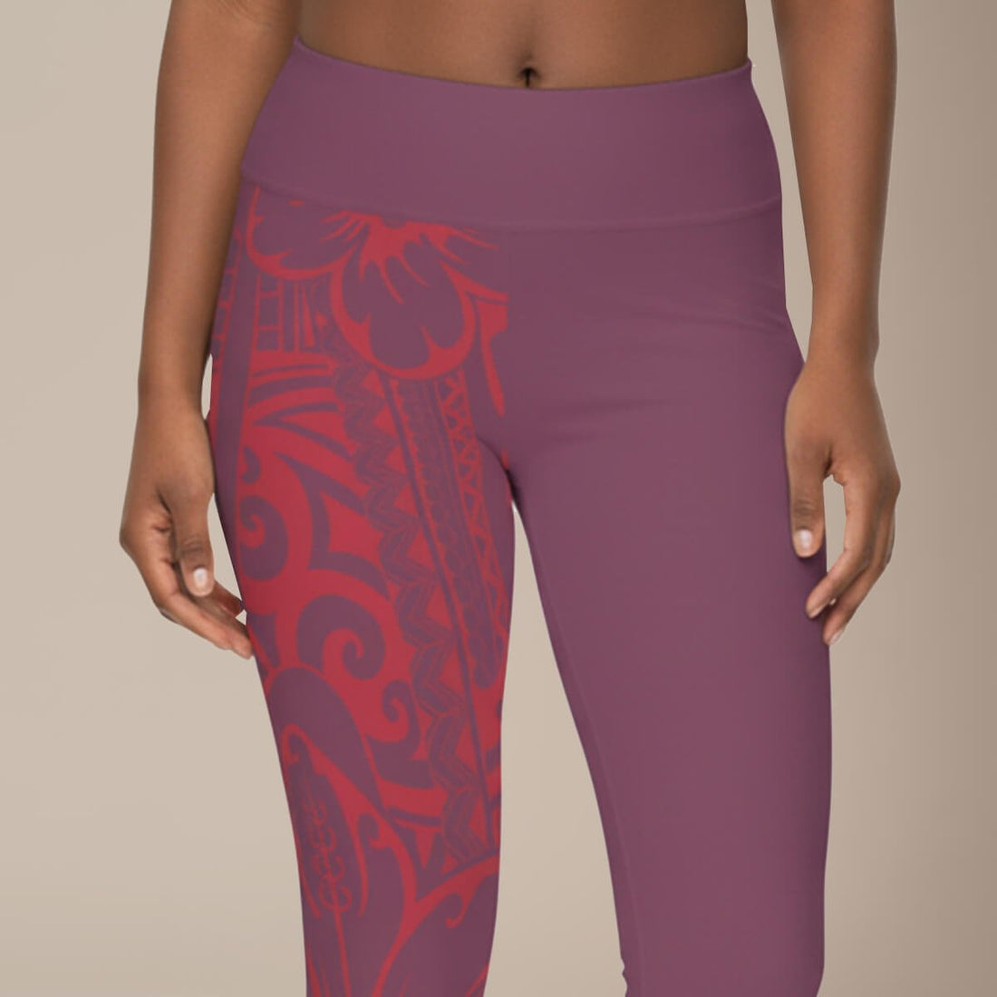 Plus size IslandCurvy 2XL to 6XL leggings in Winterberry Red by Subliminator, featuring a snug fit and vibrant color.