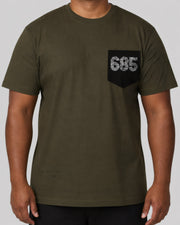 Soft Unisex Tee - '685 Pocket' Print on a light grey studio background