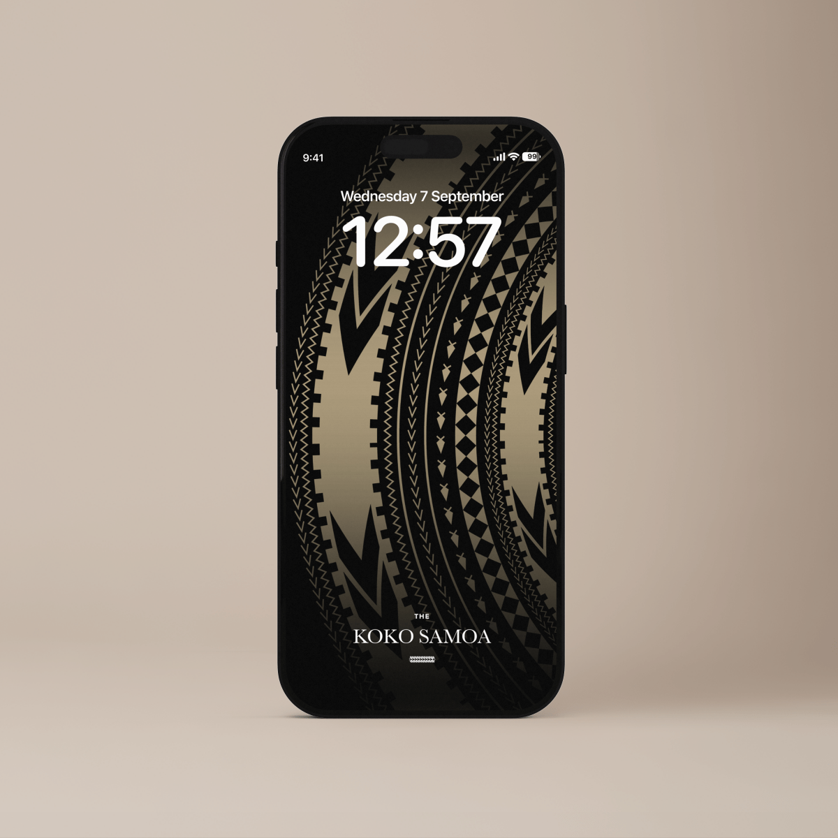 Phone wallpaper by The Koko Samoa featuring traditional Pe'a design, suitable for AU, NZ, and USA devices.