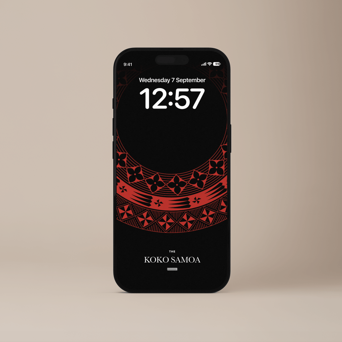 Tongan red phone wallpaper from The Koko Samoa featuring vibrant traditional Polynesian design for mobile screens.