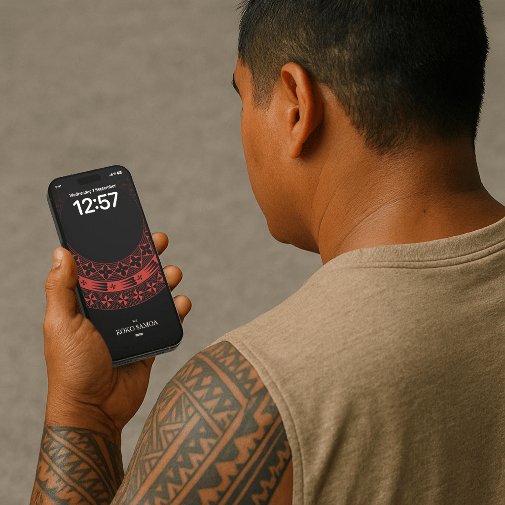 Tongan red phone wallpaper by The Koko Samoa, vibrant design for mobile screens, suitable for AU, NZ, and USA devices