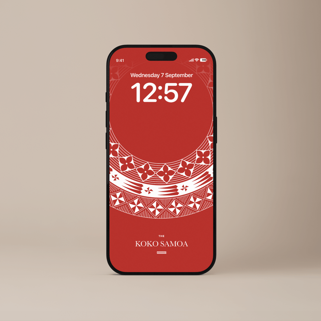 Tongan Red phone wallpaper by The Koko Samoa, featuring vibrant red and traditional Polynesian patterns for mobile devices.