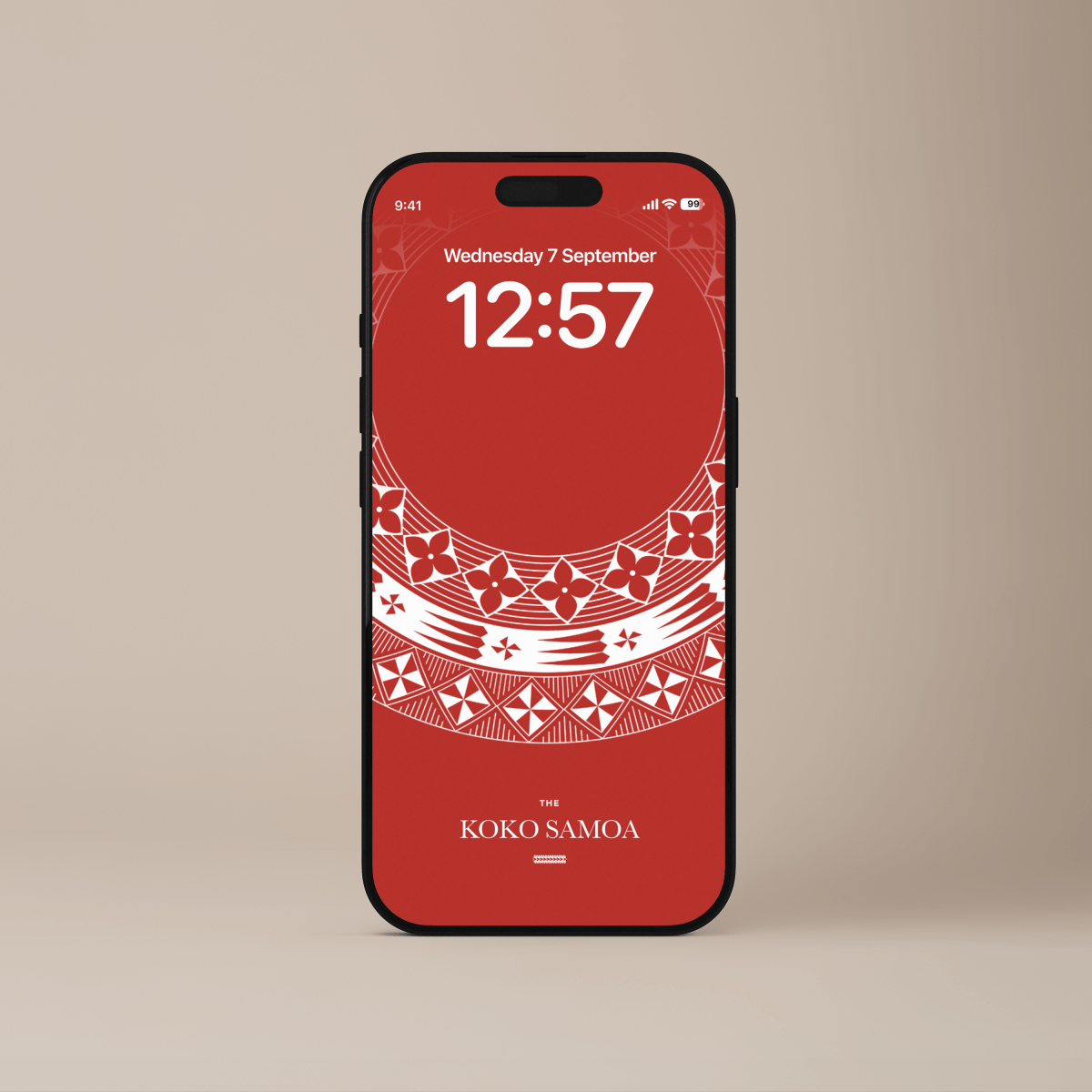 Tongan Red phone wallpaper by The Koko Samoa, featuring vibrant red and traditional Polynesian patterns for mobile devices.