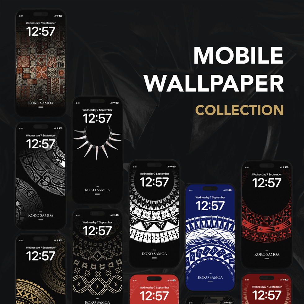 Set of 12 vibrant phone wallpapers from The Koko Samoa, featuring colorful designs for mobile screens in AU, NZ, and USA styles.