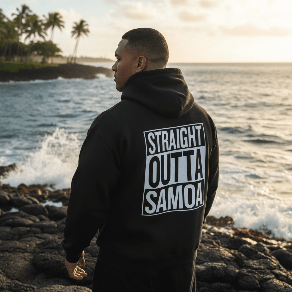 IslandHeavy™ hoodie in asphalt heather with "Straight Outta AU/NZ" print, available in Plus 2XL-5XL, by The Print Bar.