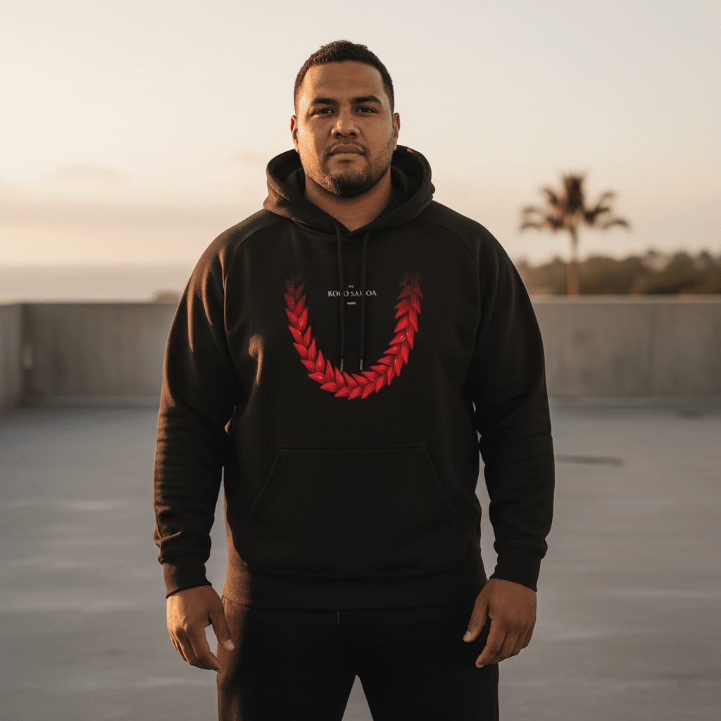 Black IslandSoft™ hoodie by The Print Bar featuring a cozy design, available in XS to 2XL, with Ula Fala branding.