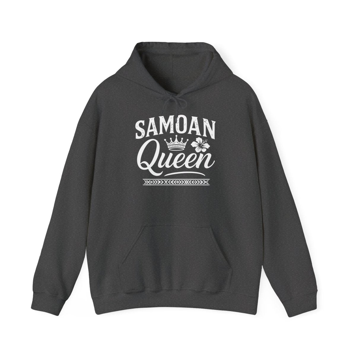 Dark heather IslandHeavy™ hoodie in plus sizes 2XL-5XL featuring a Samoan Queen design, casual and comfortable.