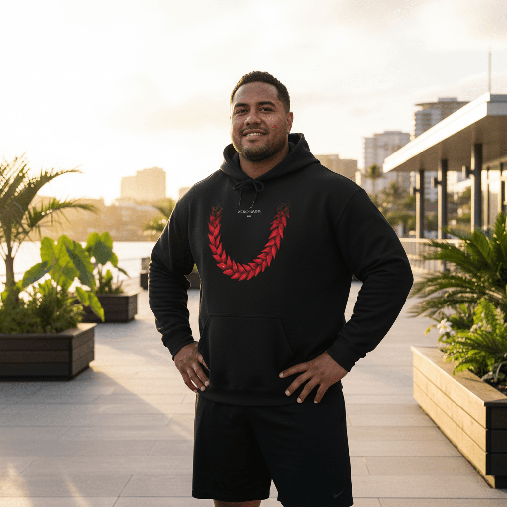 White IslandHeavy™ Hoodie in plus sizes 2XL-5XL, featuring a comfortable hoodie design with Ula Fala print.