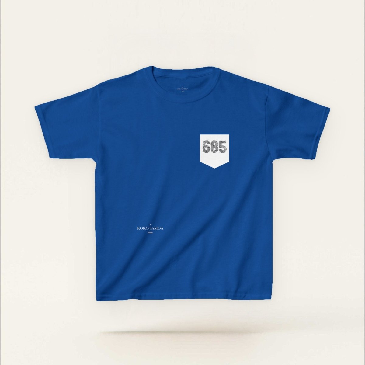 Kids unisex navy tee with pocket from The Print Bar, featuring a casual, comfortable design for children.