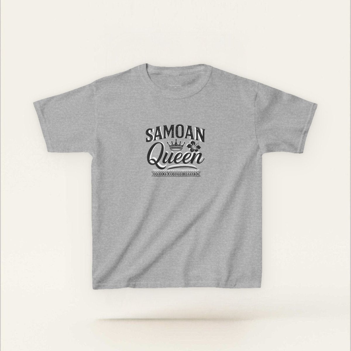 Navy kids unisex tee featuring the Samoan Queen design by The Print Bar, suitable for children in AU/NZ.