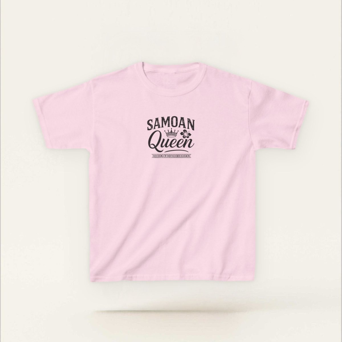 Navy kids unisex tee featuring a Samoan Queen design by The Print Bar, suitable for AU/NZ sizes.