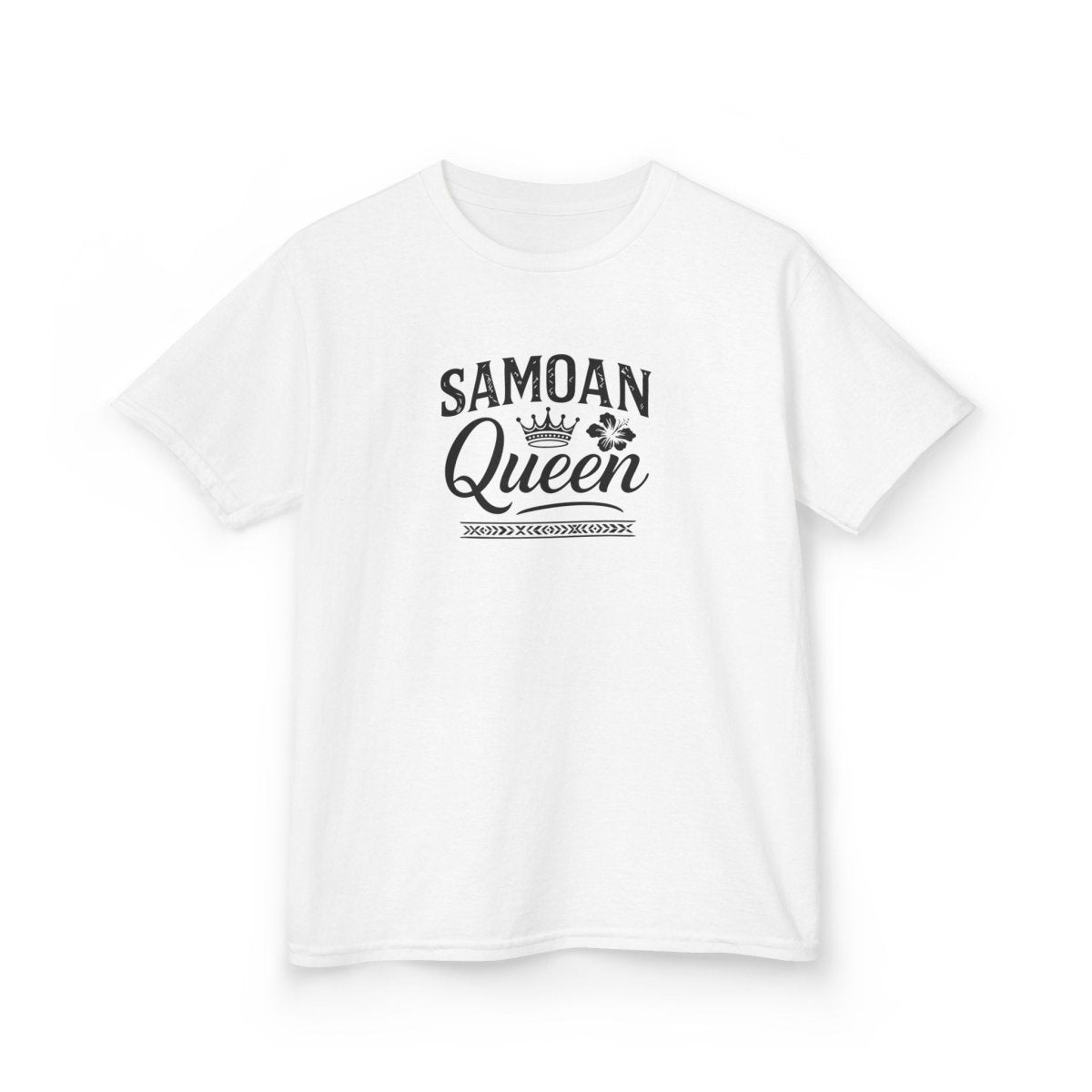 Kids unisex navy tee featuring a Samoan Queen design from The Print Bar, suitable for AU/NZ sizes.