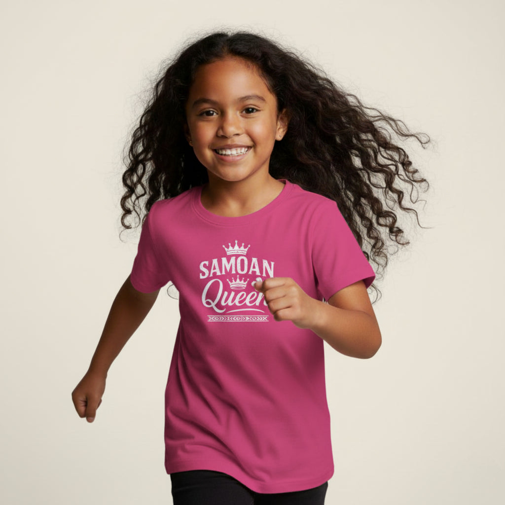 Kids unisex navy tee featuring a Samoan Queen design by The Print Bar, perfect for kids' casual wear.