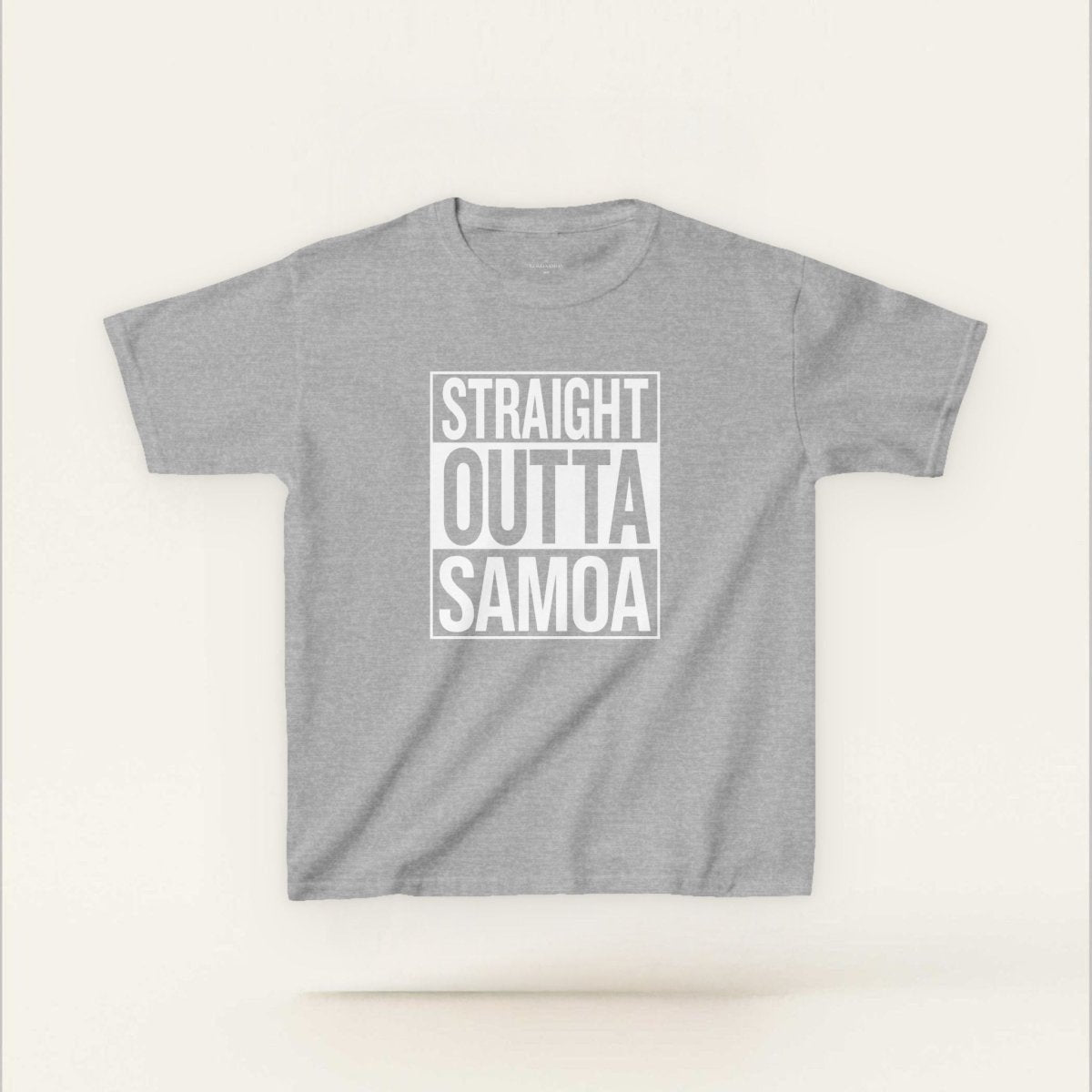 Kids unisex navy tee by The Print Bar with "Straight Outta Samoa" design, perfect for children in AU/NZ sizes.