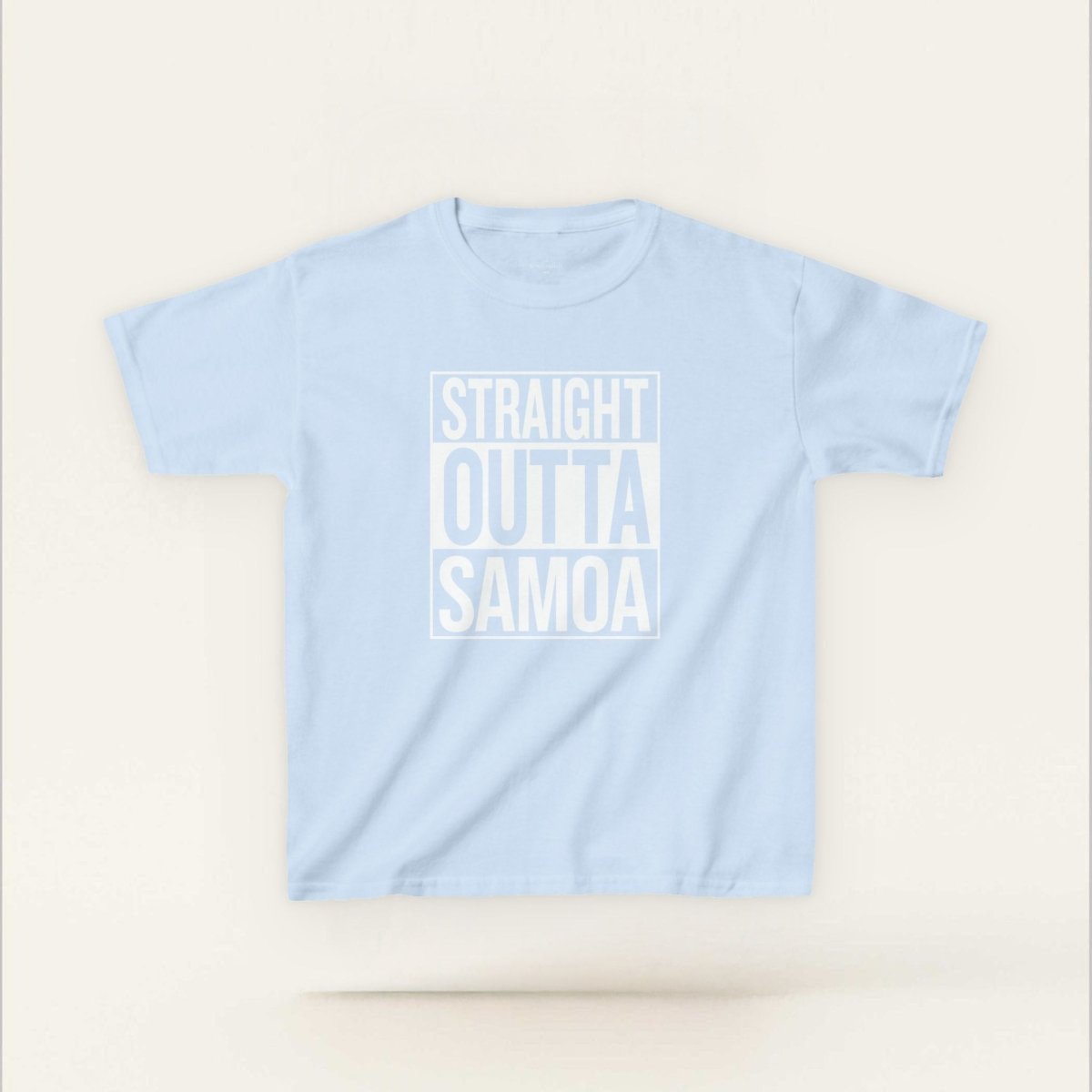 Kids unisex navy tee by The Print Bar featuring "Straight Outta Samoa" graphic, perfect for boys and girls.