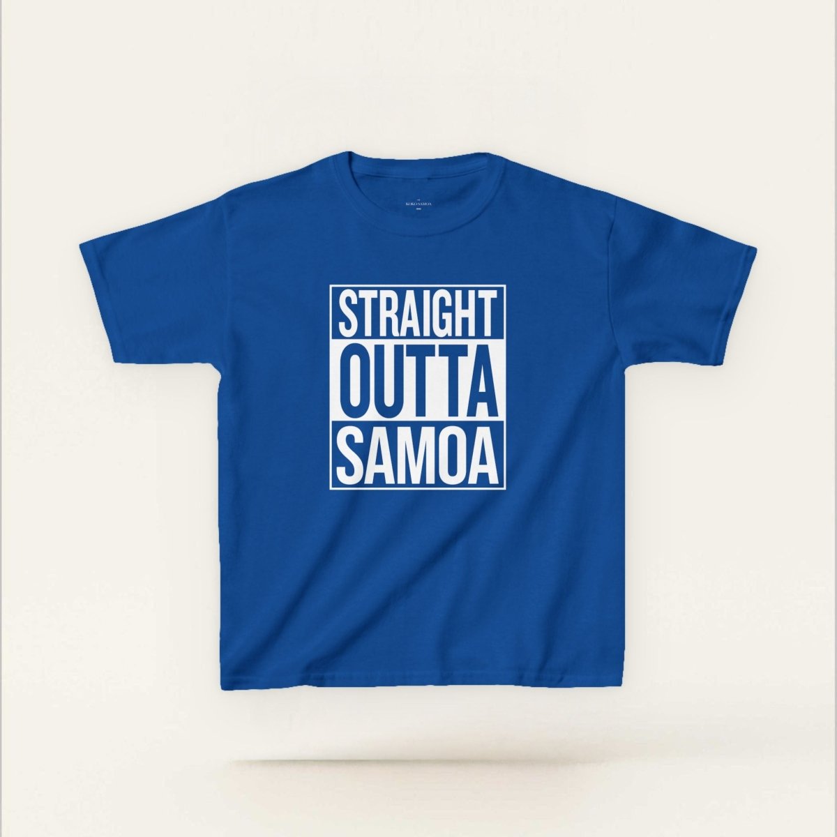 Kids unisex navy T-shirt from The Print Bar featuring "Straight Outta Samoa" graphic, perfect for boys and girls.