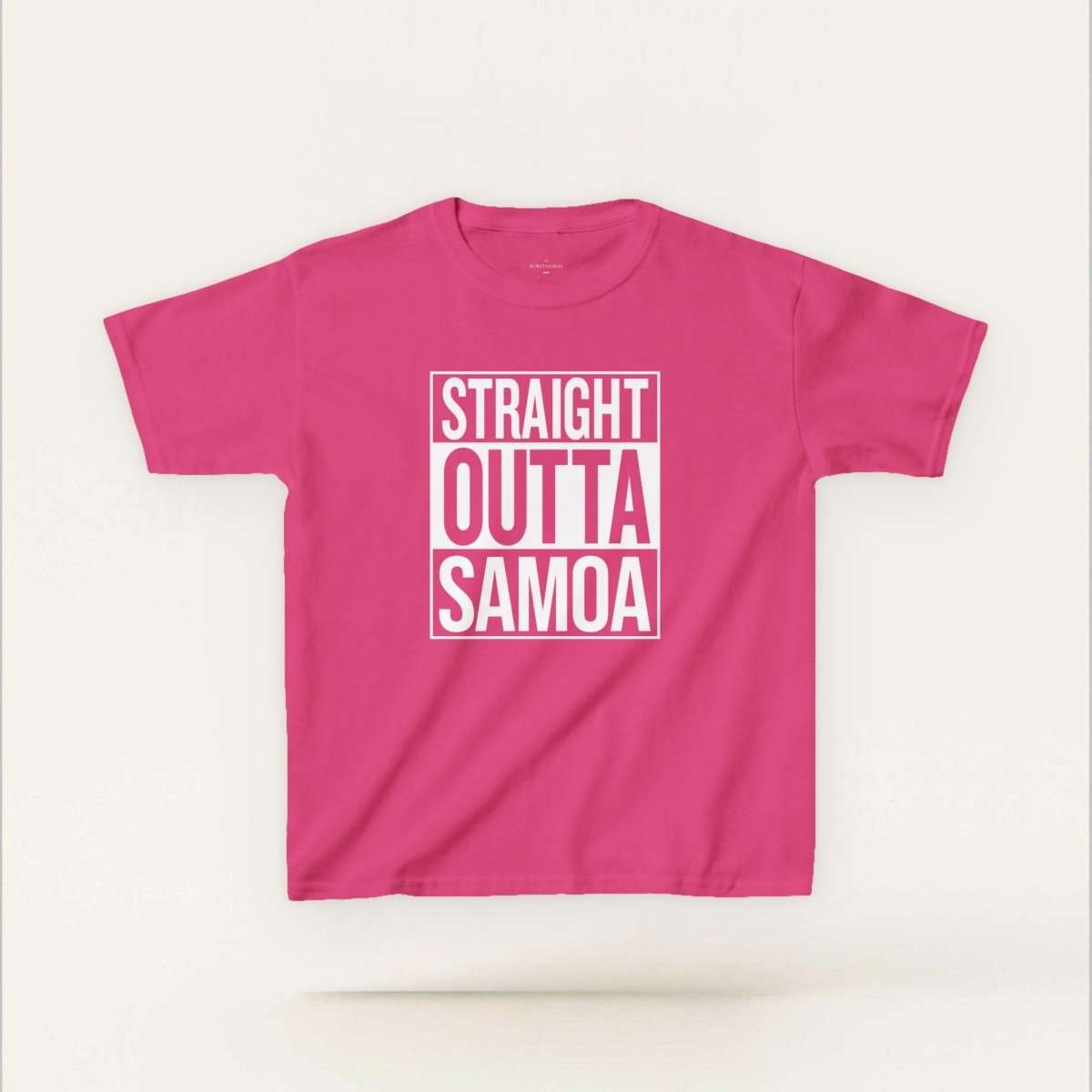 Navy kids unisex tee by The Print Bar with "Straight Outta Samoa" graphic, perfect for boys and girls, Australian and New Zealand sizes
