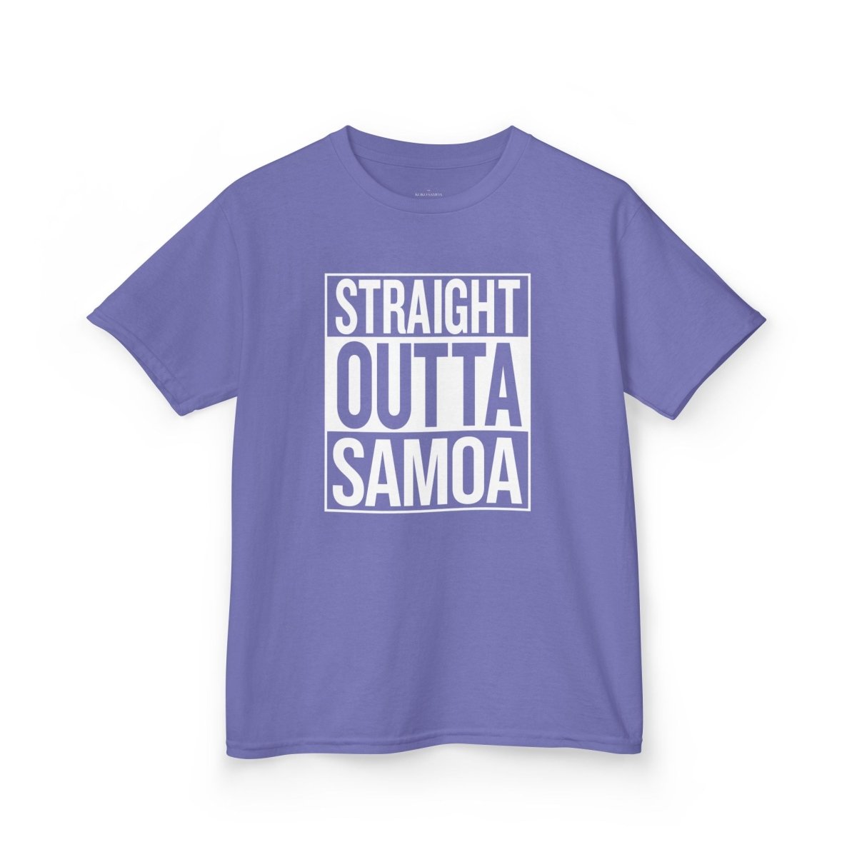 Kids unisex navy T-shirt from The Print Bar featuring "Straight Outta Samoa" graphic, perfect for kids in AU/NZ.