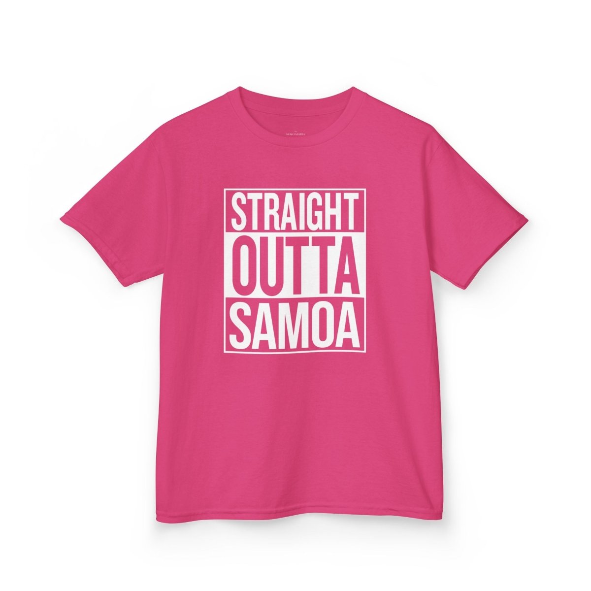 Kids unisex navy tee by The Print Bar featuring "Straight Outta Samoa" graphic, perfect for kids' casual wear.