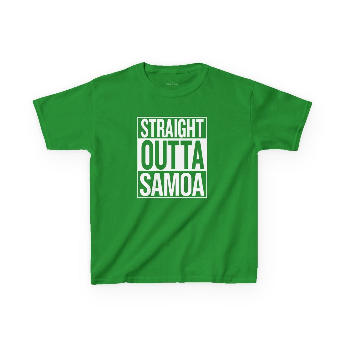 Kids unisex navy tee featuring "Straight Outta Samoa" print, from The Print Bar, suitable for AU/NZ sizes.