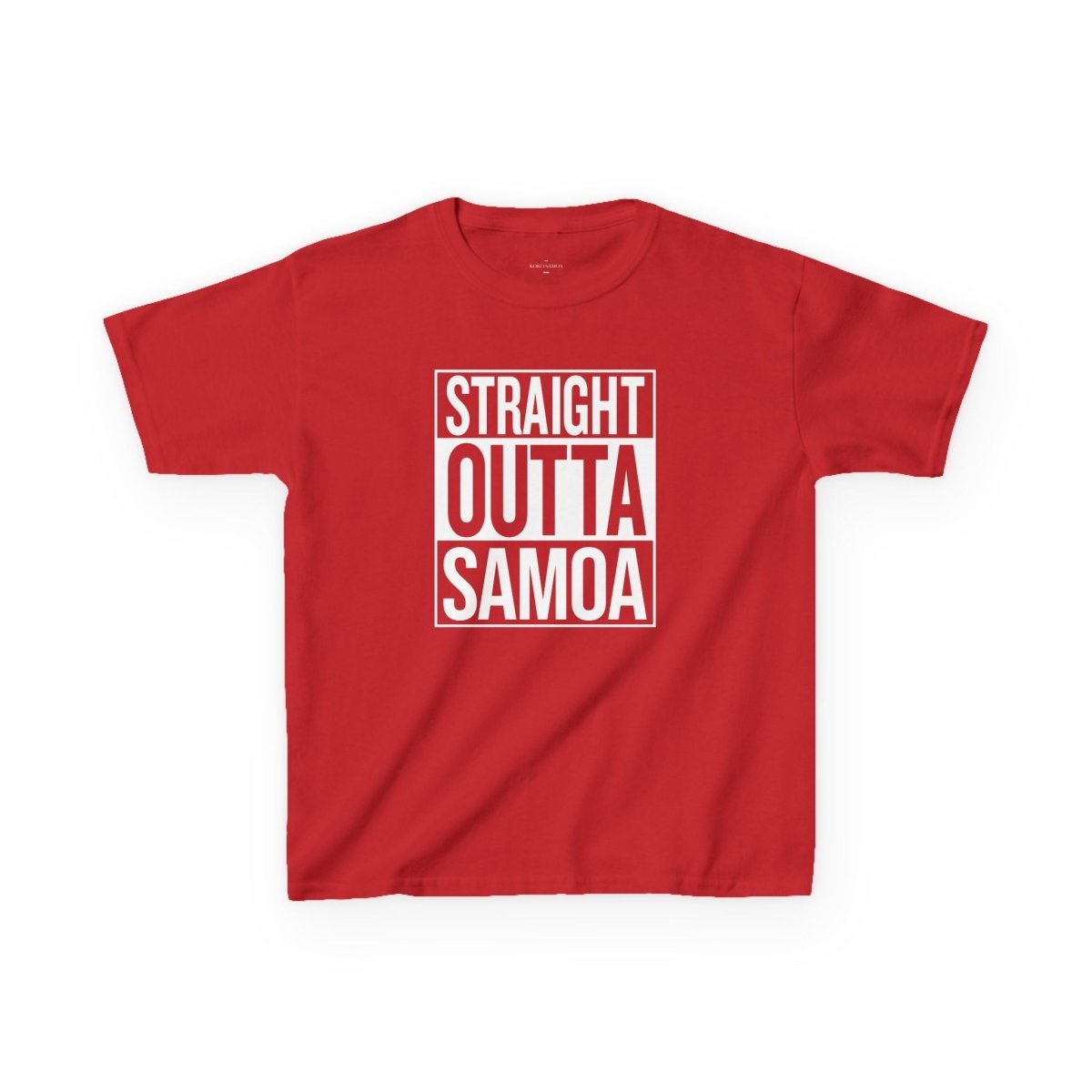 Kids navy unisex T-shirt from The Print Bar featuring "Straight Outta Samoa" design, suitable for AU/NZ sizes.
