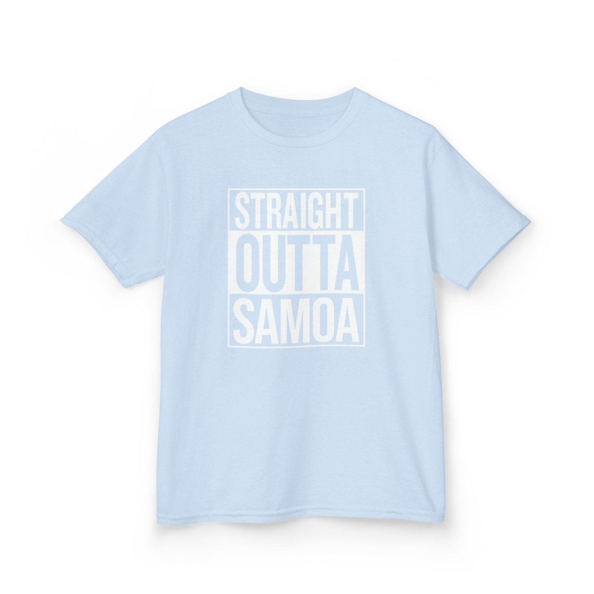 Kids unisex navy tee from The Print Bar featuring "Straight Outta Samoa" design, perfect for kids in Australia and New Zealand.