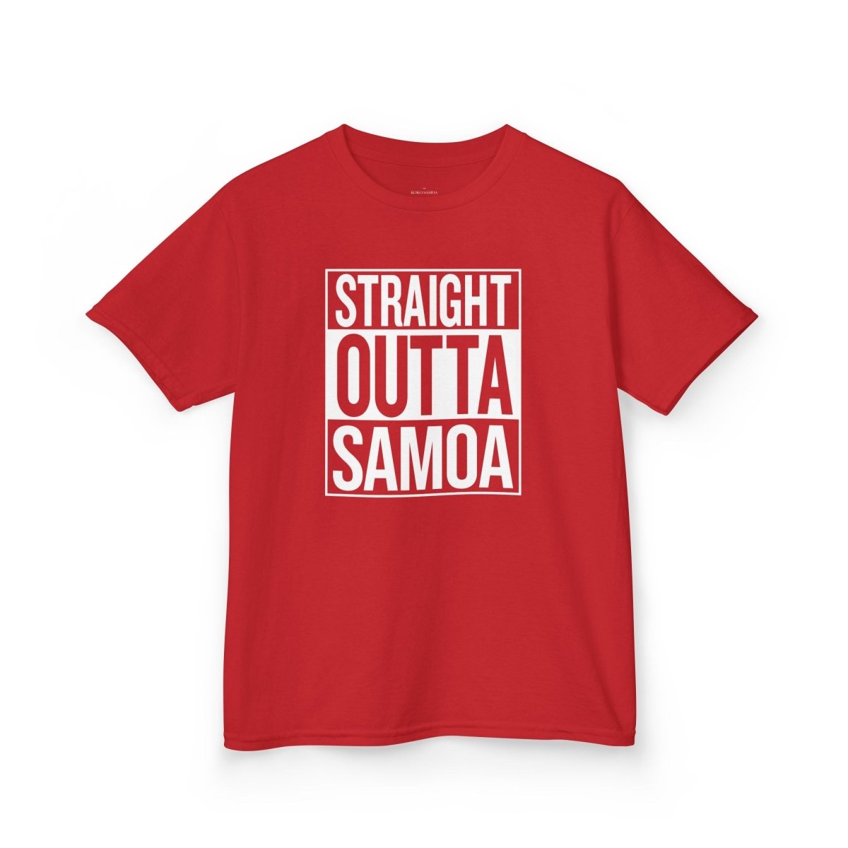 Kids unisex navy T-shirt from The Print Bar with "Straight Outta Samoa" graphic, ideal for kids' casual wear.