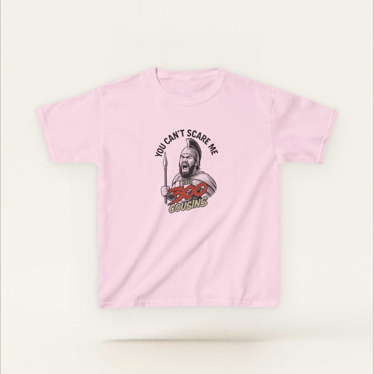 Red kids unisex T-shirt from The Print Bar featuring "300 Cousins" design, suitable for AU/NZ children.