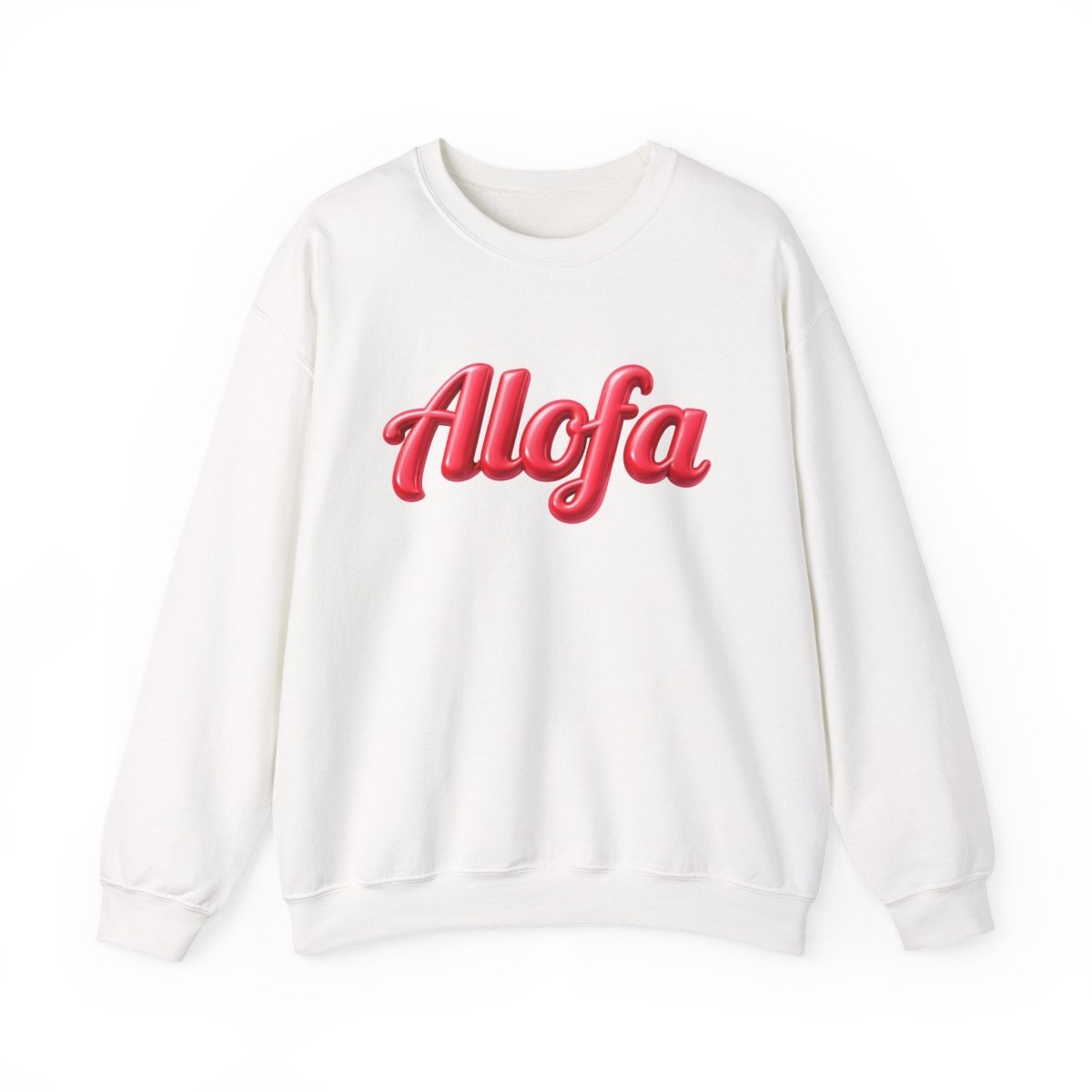 Unisex heavy sweatshirt by The Print Bar in ash color featuring the Alofa design, casual and comfortable for everyday wear.