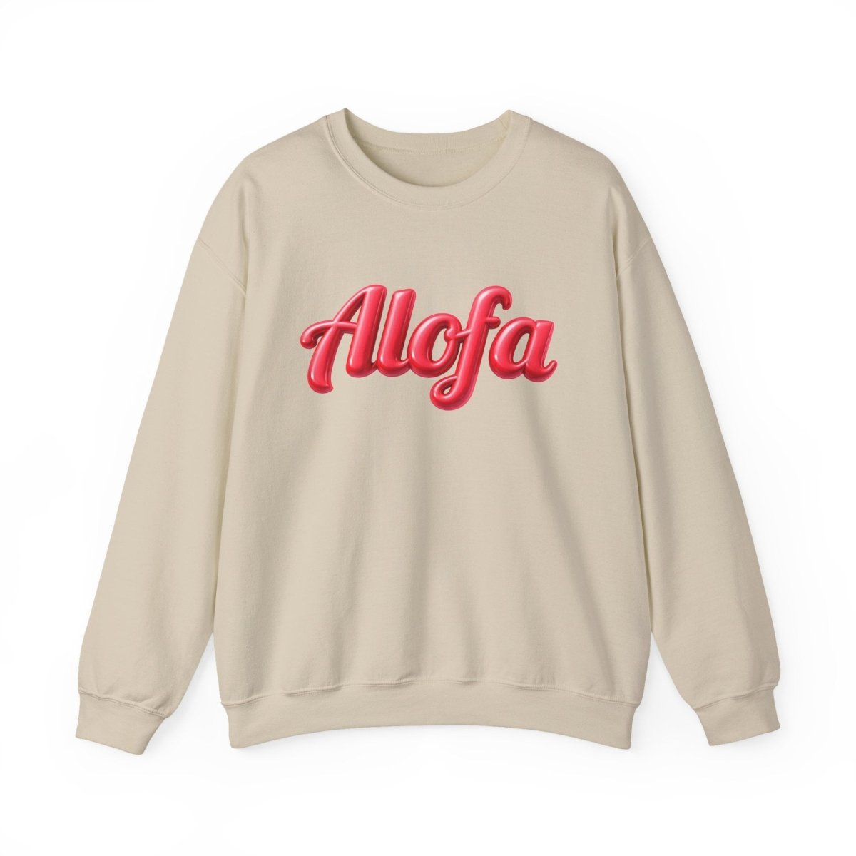 Unisex heavy sweatshirt by The Print Bar in ash color featuring the Alofa design, made for casual comfort and style.