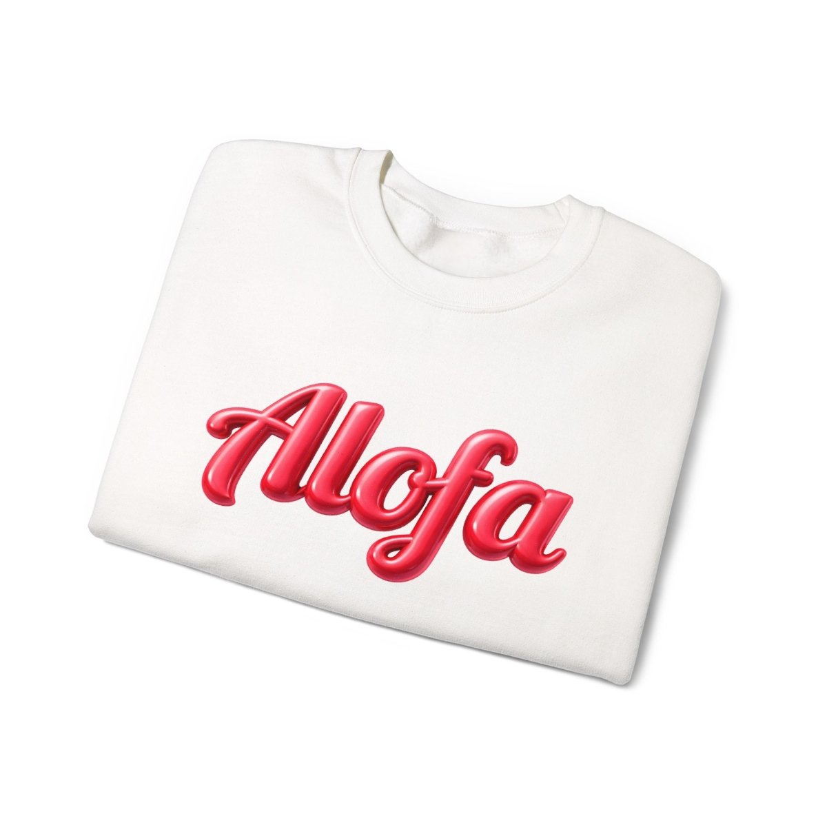 Unisex heavy sweatshirt by The Print Bar in ash with Alofa design, suitable for AU/NZ sizes, casual and comfortable clothing.