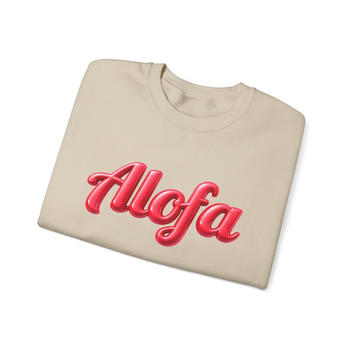 Unisex heavy sweatshirt by The Print Bar in ash color with "Alofa" design, casual and comfortable for everyday wear.